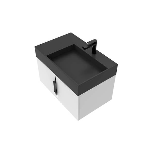 castellousa Maranon 30 in. W x 18.9 in. D x 19.75 in H Single Right Sink Bath Vanity in White w Black Trim w Solid Surface Black Top