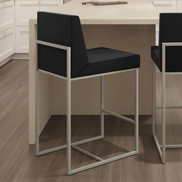 Amisco Derry 26 in. Light Grey Polyester/Black Metal Counter Stool