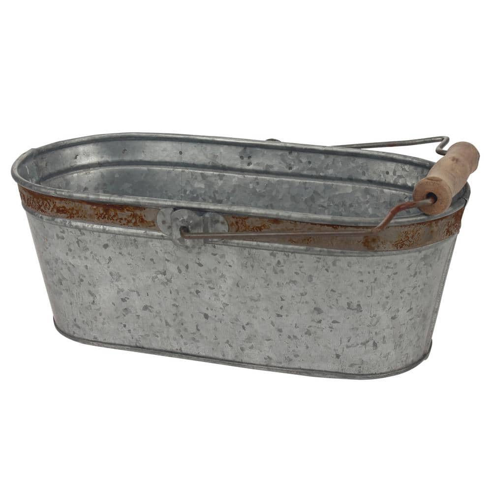 Stonebriar Aged Galvanized Oval Bucket with Rust Trim and Handle