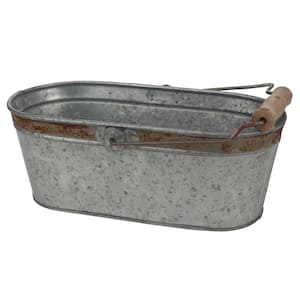 12 in. x 5.5 in. Galvanized Bucket with Rust Trim and Handle