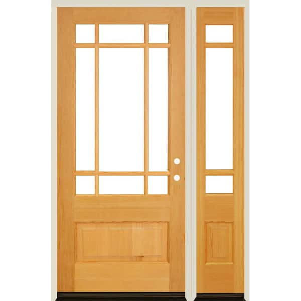Krosswood Doors 50 in. x 80 in. Contemporary 3/4 Lite Left Hand Clear Glass Clear Stain Hemlock Wood Prehung Front Door with RSL