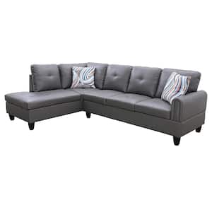 StarHomeLiving 25 in. W 2-piece Leather L Shaped Sectional Sofa in Gray