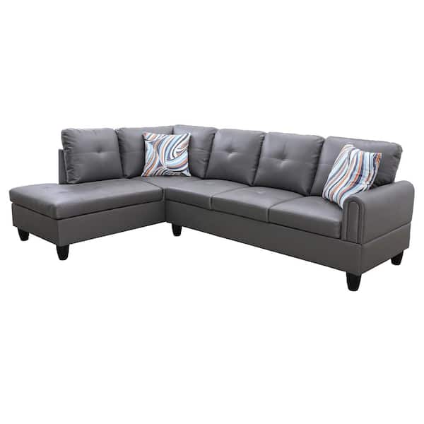 Star Home Living StarHomeLiving 25 in. W 2-piece Leather L Shaped Sectional Sofa in Gray
