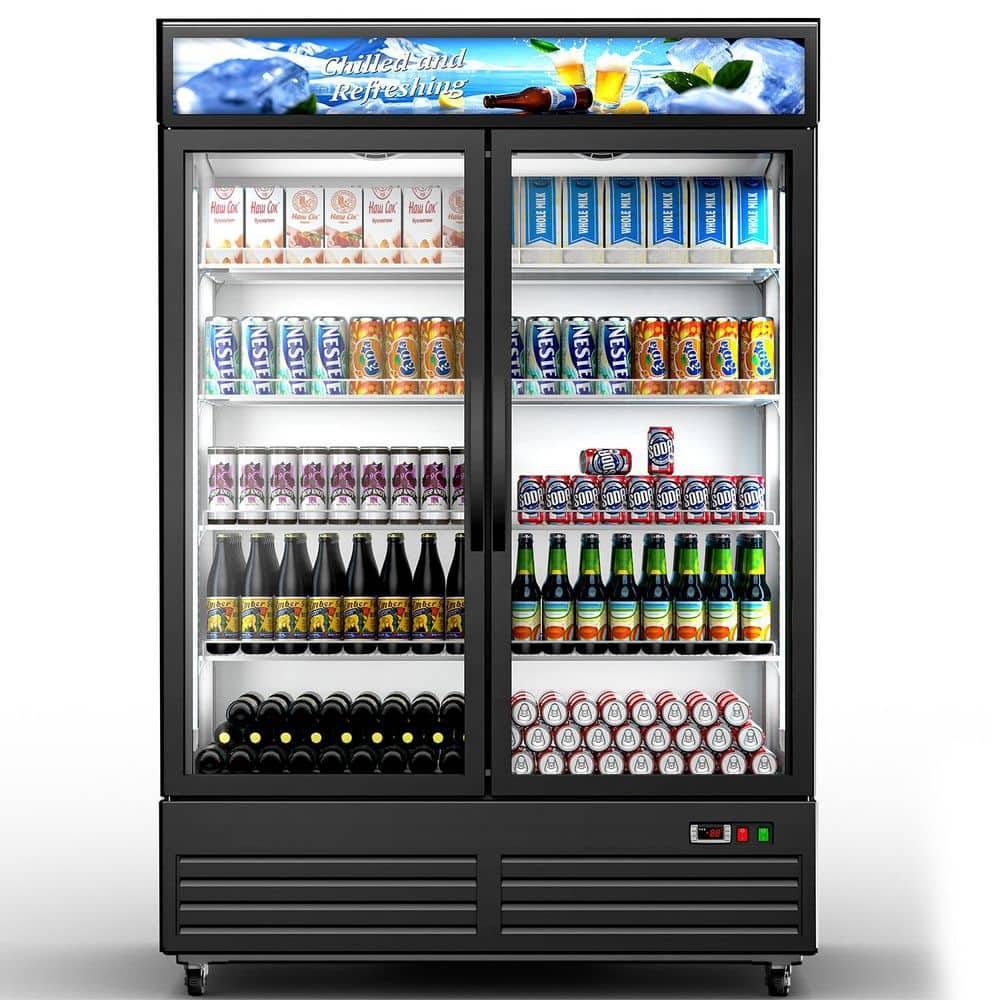 54 in. 41.3 cu. ft. Commercial Display Refrigerator Beverage Cooler Merchandiser with Customizable Lightbox in Black