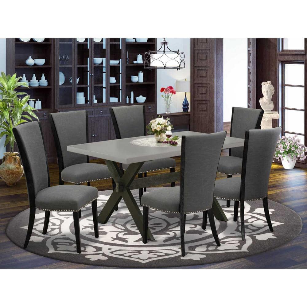 7-Piece Natural Oak Finish Solid Wood Top Dining Table with 6-Chairs with Lattice Back