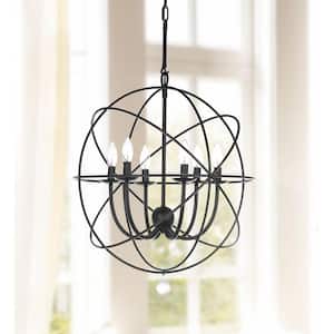 Evie 6-Light Black Candle-Style Cage Chandelier Lighting