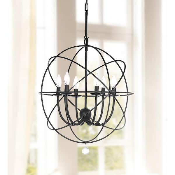 Evie 6-Light Black Candle-Style Cage Chandelier Lighting