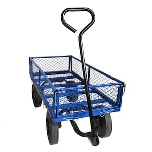 3.5 cu. ft. Blue Utility Metal Garden Cart Outdoor Lawn Wagon with Removable Sides