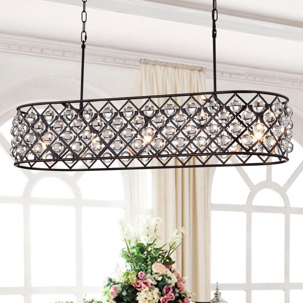 Azha 5-Light Oil Rubbed Bronze Oval Chandelier with Crystal Spheres