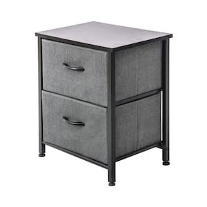 Storage Dresser End/Side Table Night Stand Furniture 2-Drawer Removable Fabric Bins - Dark Grey