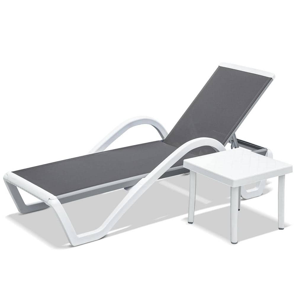 Sudzendf Aluminum Polypropylene Outdoor Lounge Chair with Arm, Table