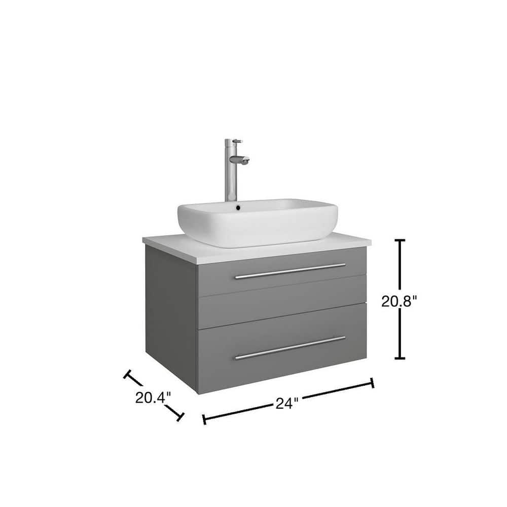 Lucera 24" Gray Quartz Stone Wall Mount Vanity with Vessel Sink