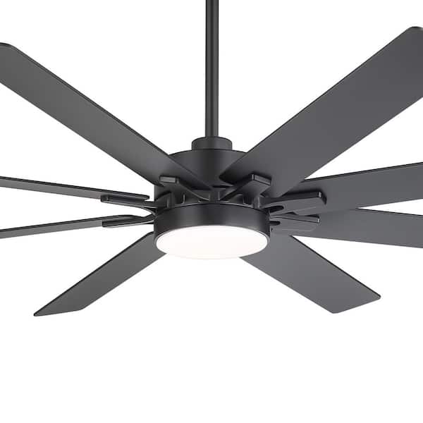 Claude 72 in. Covered Outdoor Black Windmill Ceiling Fan with LED Light, Downrod, Black/Brown Blade and Remote Included