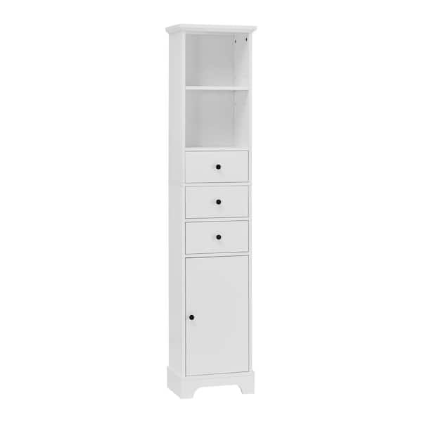 Nivencai 15 in. W x 10 in. D x 68.3 in. H White Linen Cabinet with 3-Drawers and Adjustable Shelf