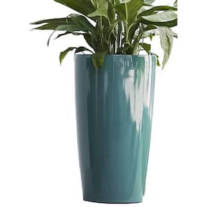 21 in. H Turquoise Plastic Self Watering Indoor Outdoor Tall Round Planter Pot w/Glossy Finish, Decorative Gardening Pot