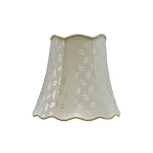 16 in. x 15 in. Butter Creme and Leaf Design and Creme Braided Trim Scallop Bell Lamp Shade