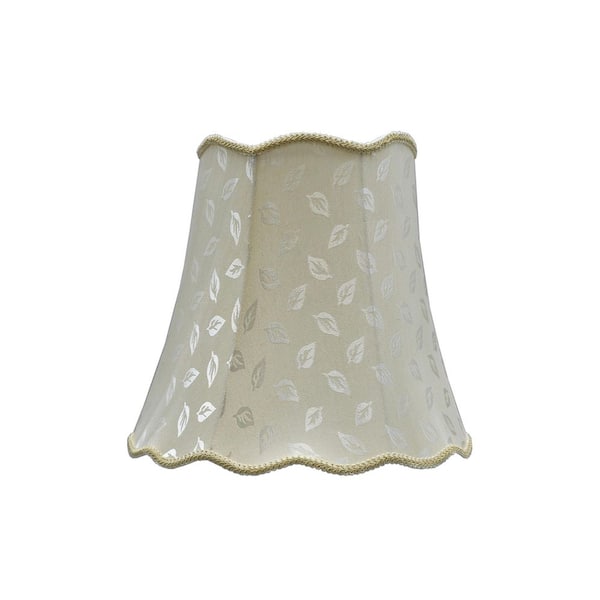 Aspen Creative Corporation 16 in. x 15 in. Butter Creme and Leaf Design and Creme Braided Trim Scallop Bell Lamp Shade