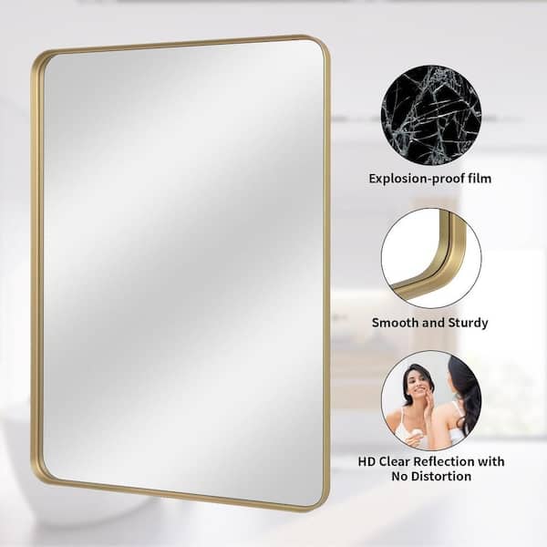 HOMLUX 40 in. W x 30 in. H Rectangle Framed Wall Bathroom Vanity Mirror in Gold Decorative Modern Rust-Resistant