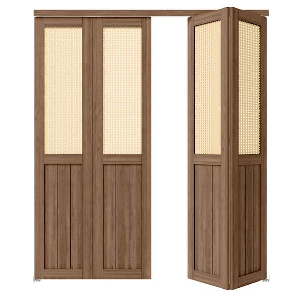 72 in. x 80 in. Half Webbing Half Panel, MDF,Cherry, Solid Core, Composite, PVC Covering Bi-Fold Door with Hardware Kits