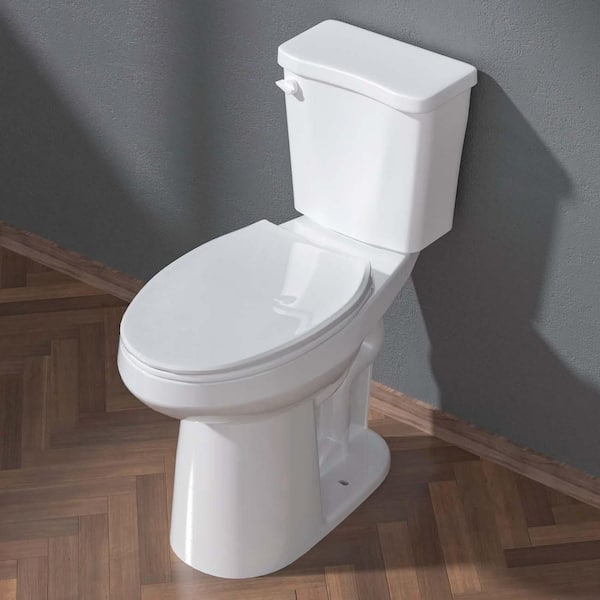 12 in. 2-Piece 1.28 GPF Water-Efficient Single Flush Elongated Heightened Toilet in White Soft Closing Seat Included