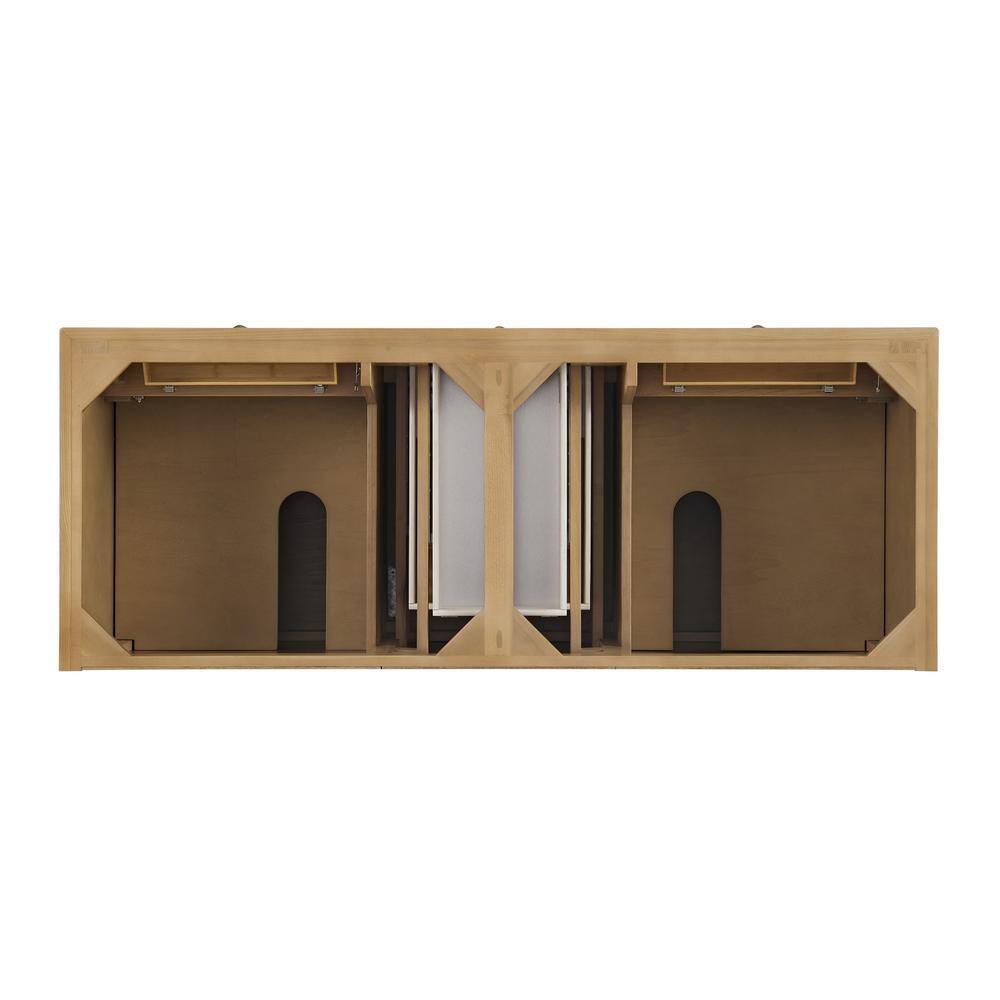 Light Natural Oak Double Freestanding Vanity Base with Brass Knobs