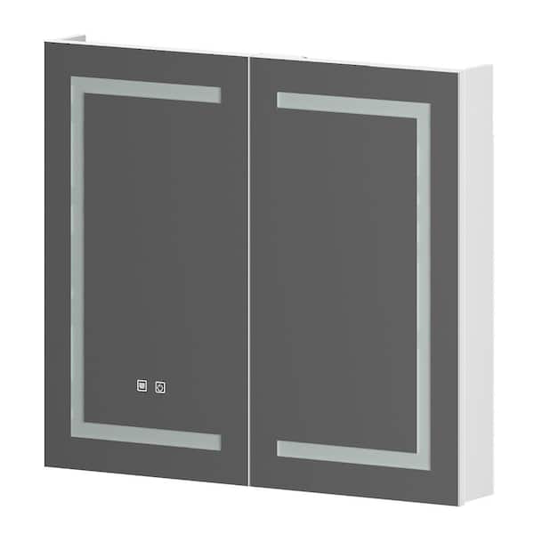 35.4 in. W x 31.5 in. H Frameless White Surface Mount Bathroom Medicine Cabinet with Mirror, Dimmable LED Lights