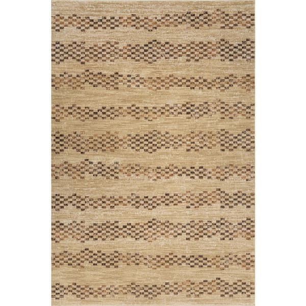 Serenia Mid-Century Modern Striped Area Tan 8 ft. x 10 ft. Indoor Area Rug