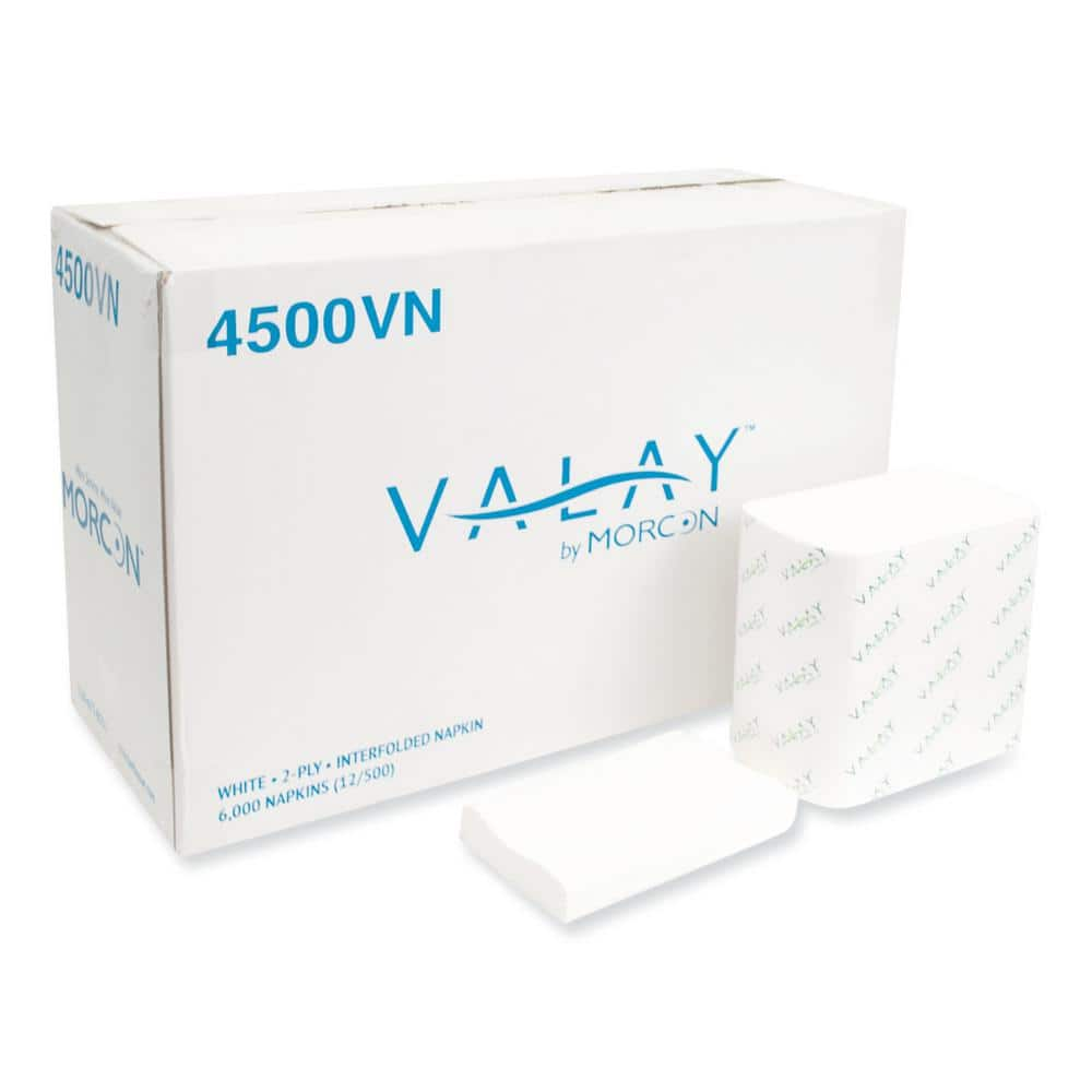  Valay Interfolded Napkins, 2-Ply, 6.5 in. x 8.25 in., White, 500/Pack, 12 Packs/Carton