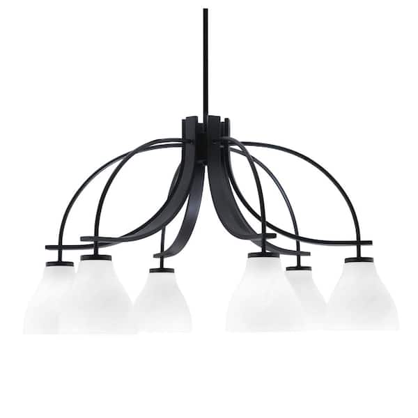 Unbranded Olympia 17.5 in. 6-Light Matte Black Downlight Chandelier White Marble Glass Shade