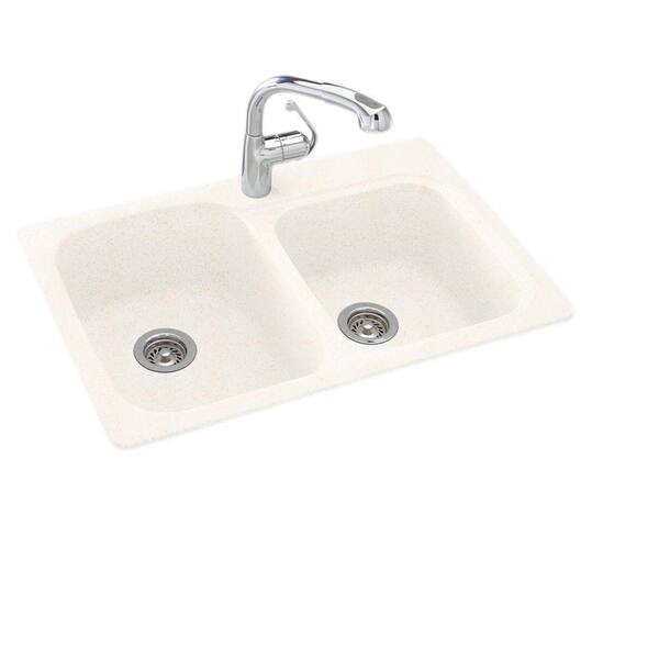 Swan Drop-In/Undermount Solid Surface 33 in. 1-Hole 55/45 Double Bowl Kitchen Sink in Baby's Breath