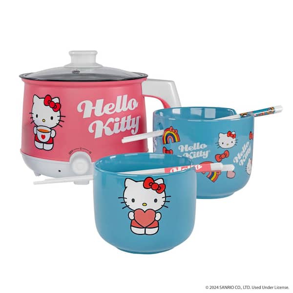 Uncanny Brands Hello Kitty Multicolor Hot-Pot Rice Cooker Gift Set with 2-Ramen Bowls and 2-Sets of Chopsticks