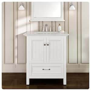 Britney 30 in. W x 22 in. D x 34 in. H Single Freestanding Bathroom Vanity in White with White Carrara Marble Top