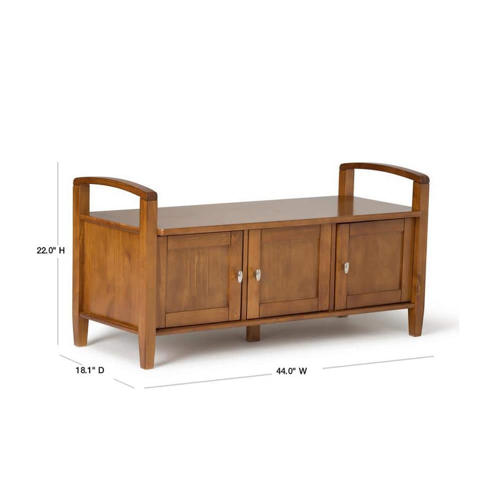 Transitional Solid Pine Storage Bench in Light Golden Brown, 44 inch