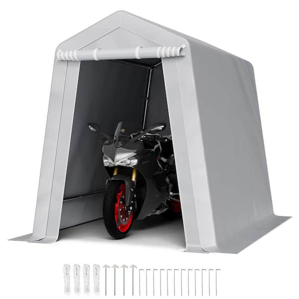 8 ft. x 6 ft. Gray Outdoor Storage Shed, Tent w/ Roll-up Door & Vents, Waterproof Canopy, Durable Frame