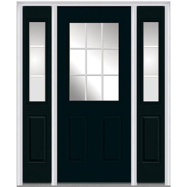 Milliken Millwork 64 in. x 80 in. Grilles Between Glass Left-Hand 1/2 Lite 2-Panel Classic Primed Steel Prehung Front Door with Sidelites