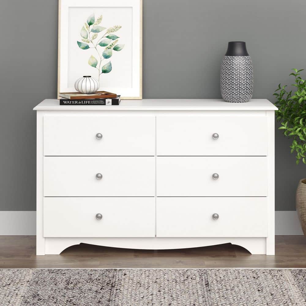 Compact Monterey 6-Drawer Nursery Dresser in White with Deep Storage