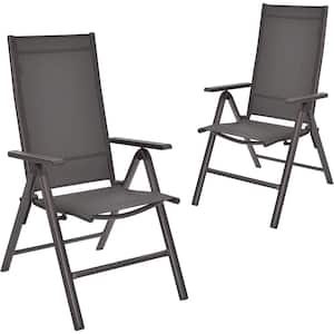 2-Piece Outdoor Gray Patio Aluminium Folding Dining Chairs with Adjustable Back