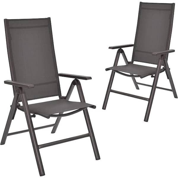 Alpulon 2-Piece Outdoor Gray Patio Aluminium Folding Dining Chairs with Adjustable Back