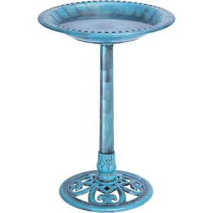 28 in. H Blue Polyresin Lightweight Garden Birdbath