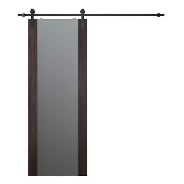 Belldinni Vona 36 in. x 80 in. Full Lite Frosted Glass Veralinga Oak Wood Sliding Barn Door with Hardware Kit