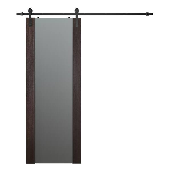 Belldinni Vona 24 in. x 80 in. Full Lite Frosted Glass Veralinga Oak Wood Sliding Barn Door with Hardware Kit