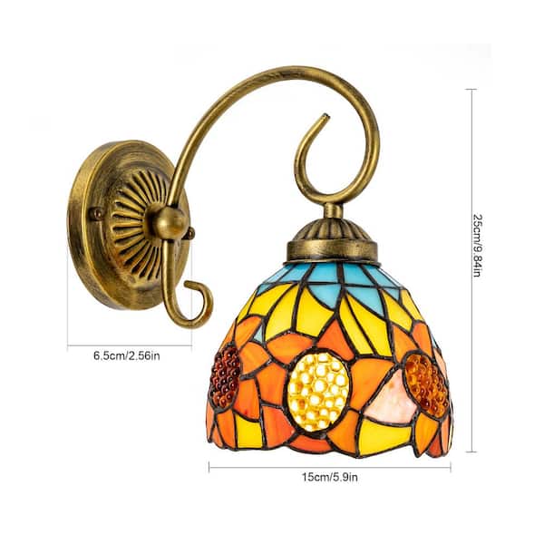 OUKANING 5.9 in. 1-Light Multi-Color Tiffany Vintage Wall Sconce 