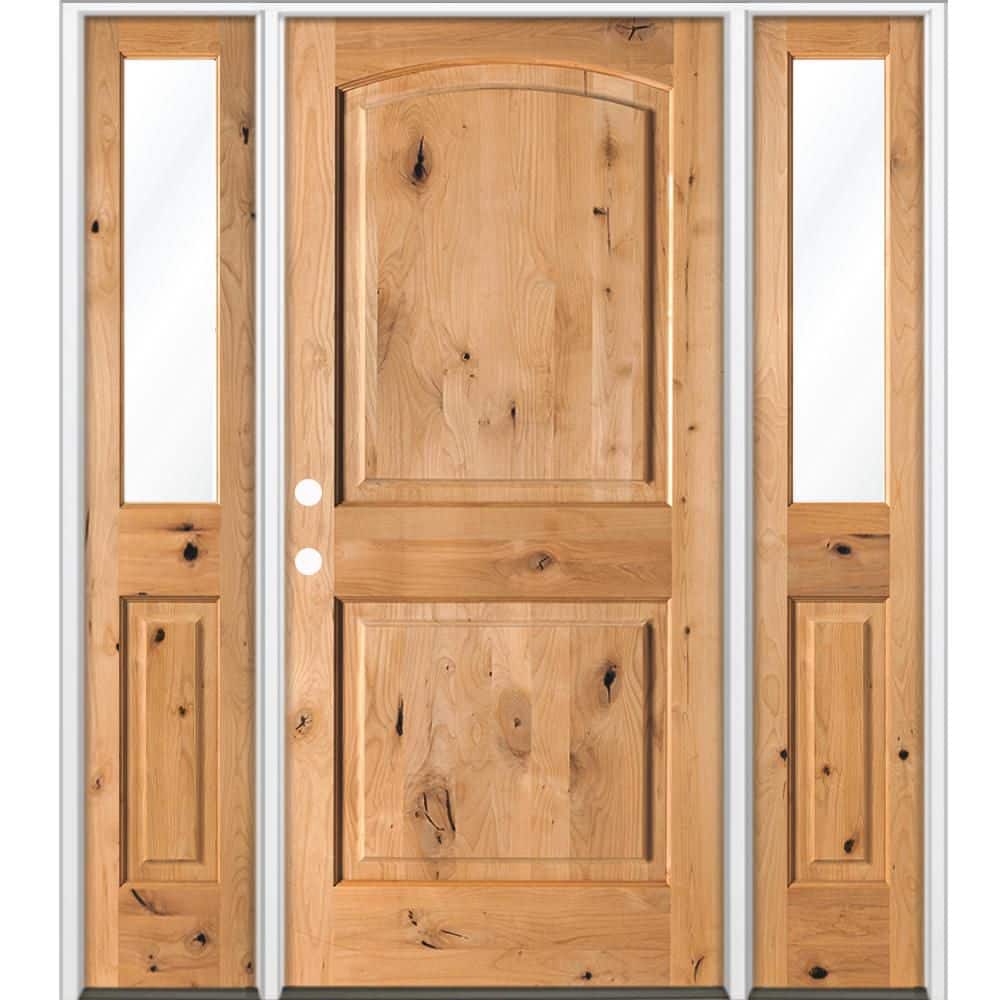 60 in. x 80 in. Knotty Alder 2-Panel Arch-Top Right-H and/Inswing Clear Glass Cedar Stain Wood Prehung Front Door W/DHSL price history on PriceWatchPro