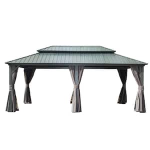 12 ft. x 20 ft. Pop-Up Galvanized Steel Double Roof Canopy Hardtop Gazebo Aluminum Metal Permanent Pavilion for Patio