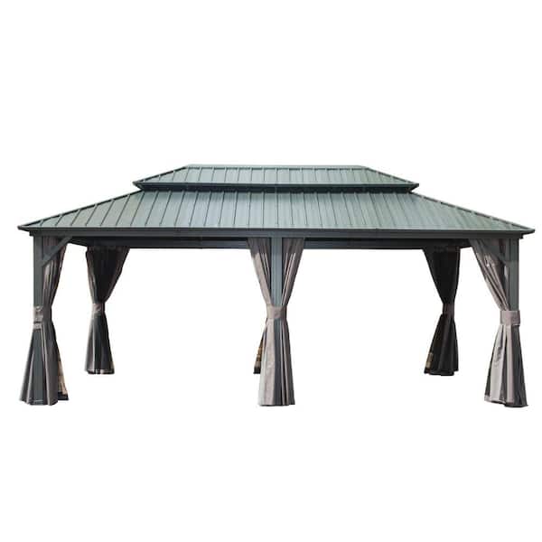 ITOPFOX 12 ft. x 20 ft. Pop-Up Galvanized Steel Double Roof Canopy Hardtop Gazebo Aluminum Metal Permanent Pavilion for Patio