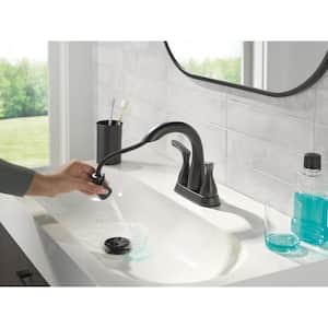 Broadmoor 4 in. Centerset Double Handle Pull-Down Spout Bathroom Faucet in Matte Black