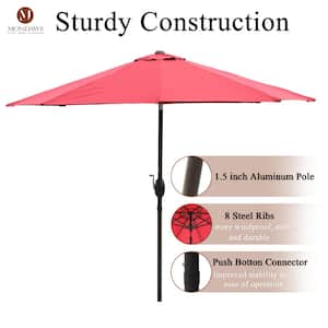 9 ft. Aluminum Market Patio Umbrella Outdoor Umbrella in Red with Push Button Tilt & Crank Lifting System