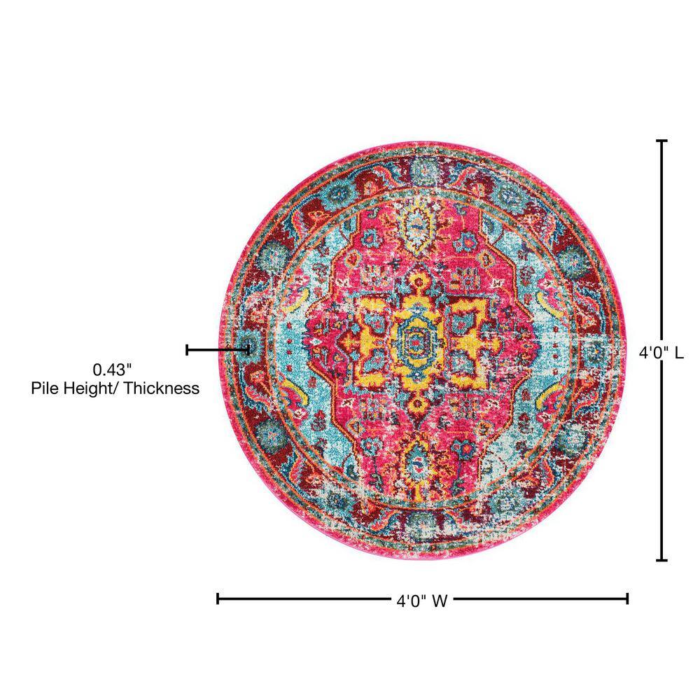 Multi-Color Round Medallion Synthetic Bohemian Area Rug