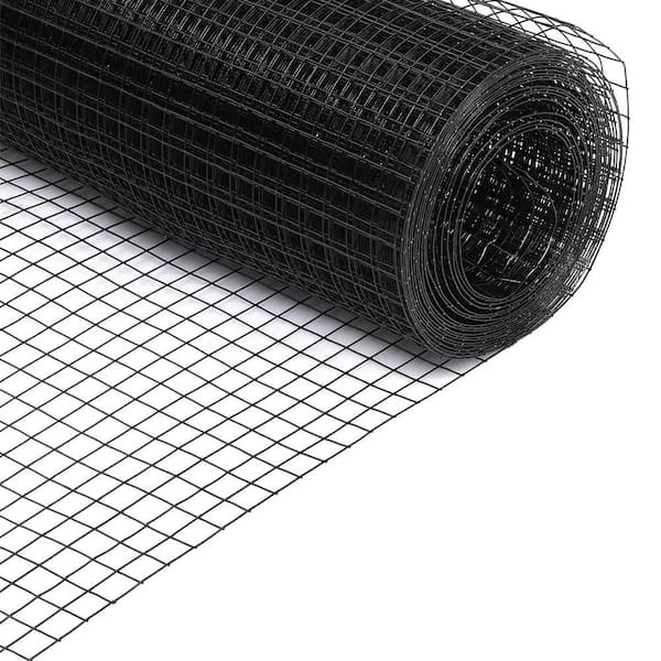 Black Hardware Cloth 1/2 in. 24 in. x 50 ft. 19-Gauge PVC Coating Wire Mesh Roll Vinyl Coated Welded Garden Wire Fencing