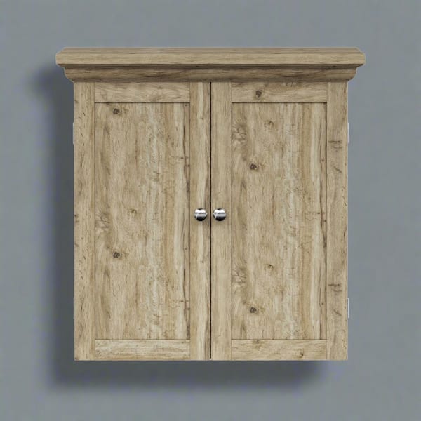 Teamson Home Stratford 22.24 in D x 7.99 in W x 24.02 in H Bathroom Storage Wall Cabinet in Light Oak
